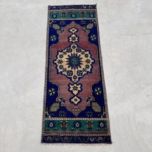 Small Rugs, Turkish Rug, Vintage Rug, Oushak Rugs, Rugs For Entry, 1.3x3.6 ft Purple Rug, Cool Rug, Small Vintage Rug,