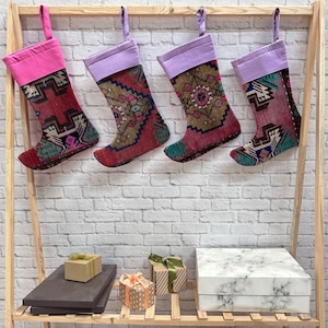Kilim Christmas Stockings, Vintage Rug Stocking, 7x15 inches Natural Stocking, Organic Stocking, Rustic Stocking, Stocking Decor, Xmas Socks