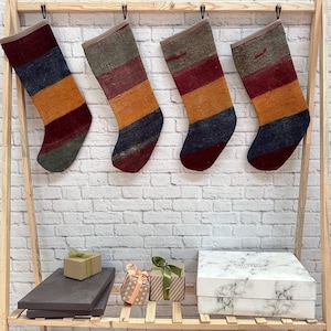 Tribal Christmas Stocking, Unique Christmas Stocking, Upcycled Christmas Stocking, 6x19 inches Turkish Stocking, Rustic Christmas Stocking