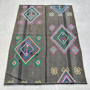 Vintage Kilim, Small Kilim, Turkish Kilim, Patterned Oushak Kilim, Rugs For Entry, 2.9x3.9 ft Brown Kilim, Neutral Scandinavian Style Rug,