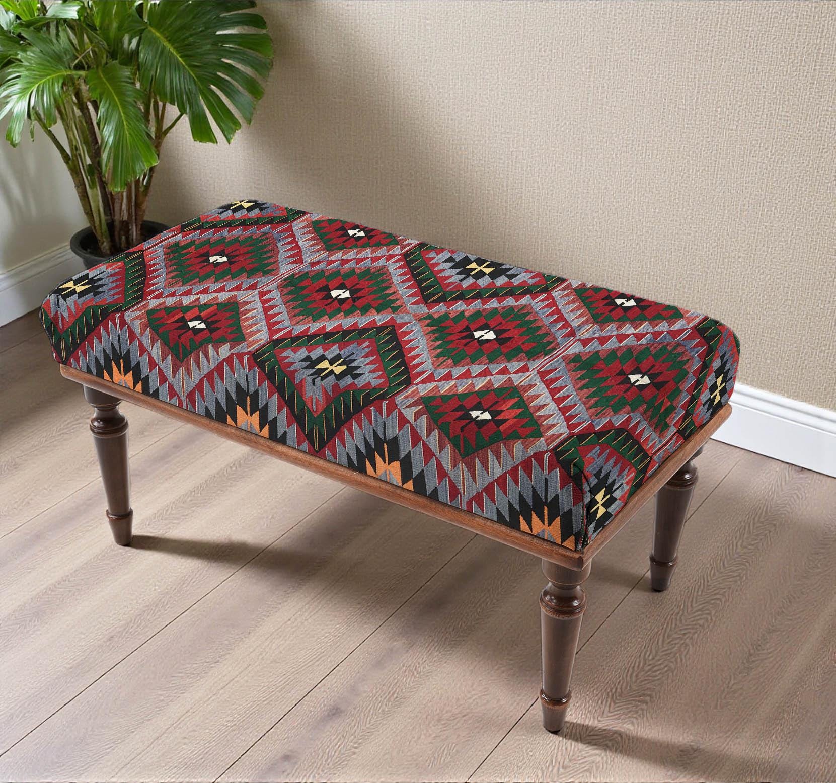Geometric Pattern Bench, Hallway Bench, Turkish Kilim Pattern Bench ...
