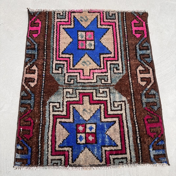 Kleiner Teppich, Vintage Teppich, Türkischer Teppich, Oushak Teppich, Teppichvorleger, Handgeknüpfter Teppich, Wollteppich, 1.7 x 2 ft, Beige
