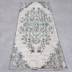 Tapijt Turkse vintage antieke tapijten voor salon 3,3 x 7,4 ft beige schattig vloer vintage Anatolische wol helder vintage Oushak abstract buiten