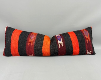 Pillow for Couch, Boho Pillow Sham Cover, 16x48 Pillow for Sofa, Vintage Pillow, Orange Cushion, Rectangular Pillow, Patterned Pillow,