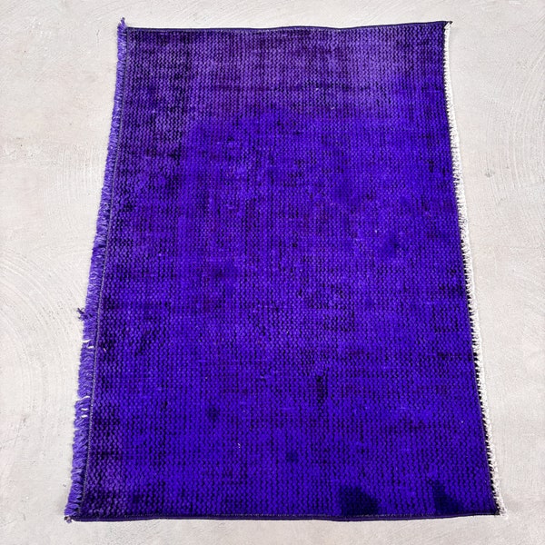 Vintage Rug Small Turkish Oushak Rugs For Nursery 2.8x2 ft Purple Wool Kids Aztec Wall Hanging Antique Bright Moroccan Floor Designer Cool