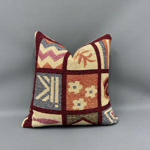 Gift Pillow, Vintage Kilim Pillow, 24x24 Ethnical Kilim Rug Pillow, Kilim Cushion Sham, Beige Cushion, Tribal Pattern Pillow,