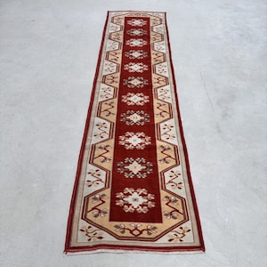 Runner Rug Turkish Vintage Antique Rugs For Stair 2.4x9.2 ft Red Cool Vintage Oushak Handwoven Distressed Kitchen Rug