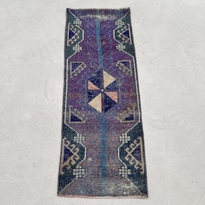 Turkish Rug, Vintage Rug, Small Rugs, Antique Rug, Rugs For Door Mat, 1.3x3.5 ft Purple Rug, Wool Rug, Turkish Rug Small,