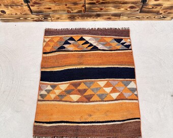 2.3x2.6 ft Rug, Vintage Turkish Rug, Orange Blue Paisley Wool Rug