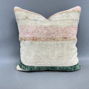 Poduszka Vintage Kilim, Poduszka dekoracyjna do domu, Poszewka na poduszkę Boho 20x20, Ręcznie robiona poduszka Kilim, Poszewka na poduszkę w kolorze beżowym, Ręcznie tkana poduszka w paski,