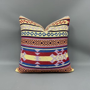 Boho Pillow, Vintage Kilim Throw Pillow, 24x24 Turkish Kilim Pillow, Vintage Kilim Pillow, Beige Pillow Cover, Southwestern Pillow,
