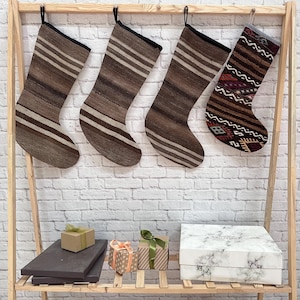 Turkish Rug Stocking, Kilim Christmas Stocking, 6x19 inches Rustic Christmas Decor, Hanging Stockings, Perfect Gift for Christmas,