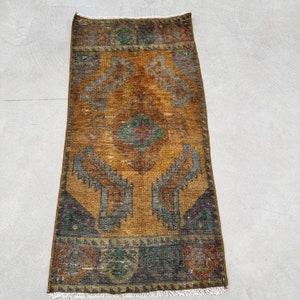 Turkish Rug, Small Rugs, Vintage Rug, Oushak Rugs, Rugs For Bath, 1.5x2.9 ft Yellow Rug, Kitchen Rugs, Gift For The Home,