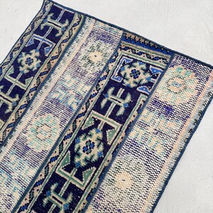 Vintage Rug Turkish Patchwork Small Anatolian Rugs For Car Mat 2.3x3.1 ft Blue Oriental Kids Antique Vintage Handmade Abstract Organic