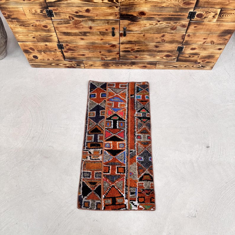 Turkish Patchwork Rugs Orange and Black Colorful Small Vintage Rug, Herki Carpet, 1.5 X 3 Ft ...