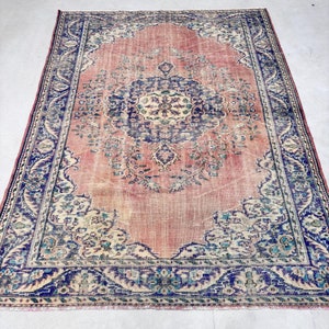 Vintage Rug, Turkish Rug, Large Rug, Anatolian Rug, Rugs For Salon, 7.1x9.7 ft Red Rug, Cool Rug, Large Oushak Rug,