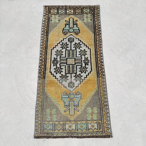 Vintage Rug, Small Rugs, Turkish Rug, Oushak Rug, Rugs For Kitchen, 1.4x3.1 ft Yellow Rug, Moroccan Rug, Turkish Rug Small,