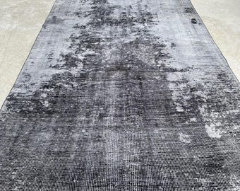 Turks tapijt, vintage tapijt, 6 x 10 groot tapijt, versleten tapijt, antiek tapijt, vloerkleden voor slaapkamer, zwart tapijt van 5,6 x 9,1 ft, overgeverfd Oushak-tapijt,