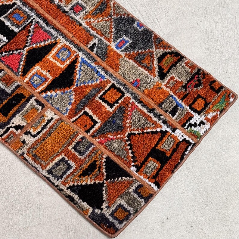 Turkish Patchwork Rugs Orange and Black Colorful Small Vintage Rug, Herki Carpet, 1.5 X 3 Ft ...