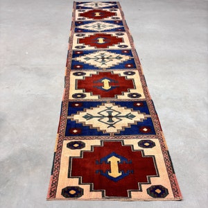 Turkish Rug Runner Vintage Anatolian Rugs For Corridor 2.8x12.2 ft Beige Home Decor Antique Stair Outdoor Hand Woven Aztec Oushak Natural