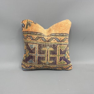Turkish Kilim Pillow, Home Decor Pillow, 14x14 Pillow for Sofa, Boho Pillow Sham Cover, Green Pillow Cover, Rug Pillow,