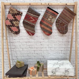 Wall Hanging Socks, Santa Claus Gifts, Ornament Stockings, 7x14 inches Vintage Kilim Stocking, Antique Rug Stocking, Christmas Stocking,