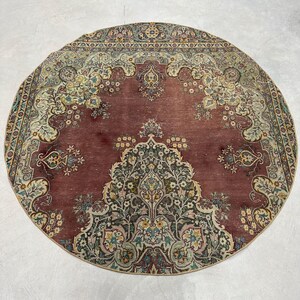 5x5 Area Rug, Turkish Rug, Round Rug, Vintage Rug, Oushak Rug, Rugs For Kitchen, 5.3x5.3 ft Purple Rug, Ivory Flatweave Area Rug, Wool Rug,