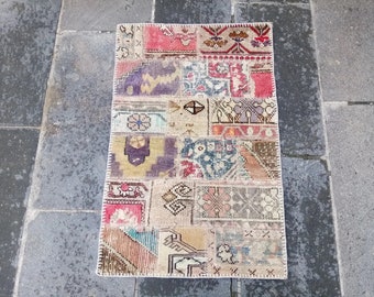 22x36 inches Patchwork Carpet Cover Turkish Patchwork Doormat Rug Entrance Rug Welcome Rug Vintage Patchwork Rug Handmade Rug Bathroom Rug