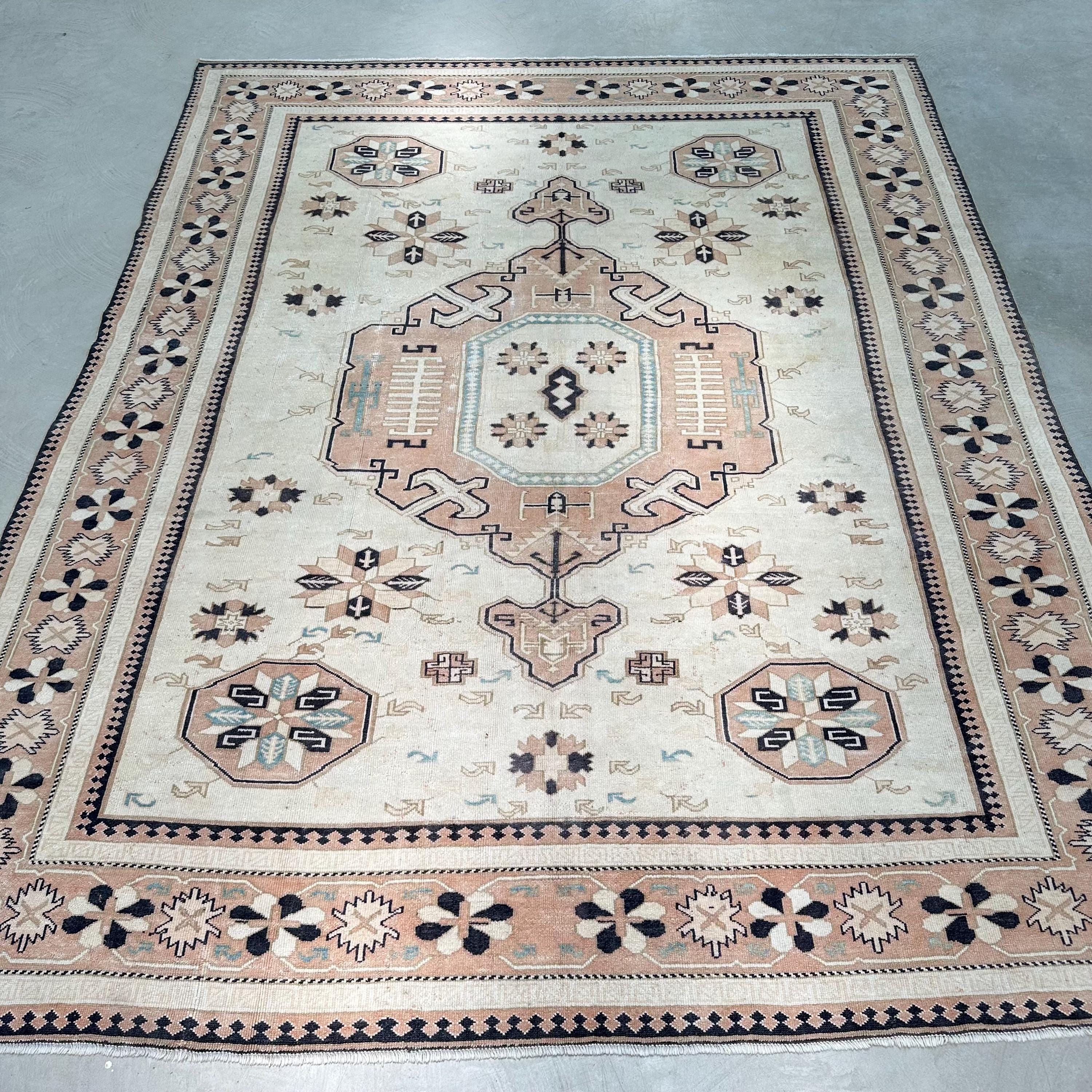 Oversize Teppich, Vintage Teppich, Türkischer Teppich, Antiker Teppich, Teppich für Schlafzimmer, Beiger Teppich 260x300, Dekorativer Anatolischer Teppich