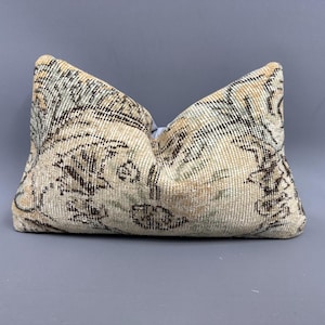 Poduszka kilim vintage, poszewka na poduszkę kilim, ręcznie robiona poduszka kilim 12x20, poduszka na kanapę, beżowa poszewka na poduszkę, turecka poduszka lędźwiowa