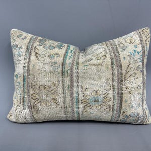 Kilim Pillow, Gift Pillow, 16x24 Ethnical Kilim Rug Pillow, Turkish Pillow, Beige Cushion, Turkish Lumbar  Pillow, Patchwork Pillow,
