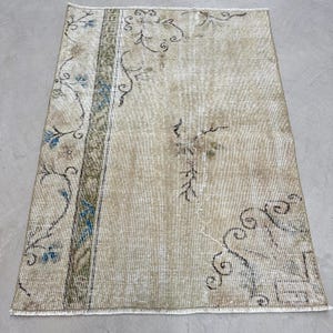 Vintage Rug, 3x4 Small Rug, Turkish Rug, Anatolian Rug, Rugs For Bathoom, 3x4 ft Beige Rug, Colorful Vintage Oushak Rug, Gift For The Home,