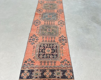 3x11 Runner Rug, Turkish Rug, Vintage Rug, Decorative Wool Rug, Rugs For Kitchen, 2.6x11.3 ft Orange Rug, Boho Chic Anatolian Rug,