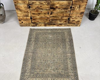 3.1x4.3 ft Vintage Rug, Brown Floral Turkish Rug Wool
