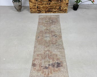 2.5x8.4 ft Rug, Vintage Turkish Rug, Gray Herki Wool Rug