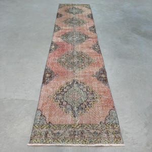 Vintage Rug, Turkish Rug, 3x12 Runner Rugs, Oushak Rug, Rugs For Hallway, 2.8x12.5 ft Red Rug, Decorative Wool Rug, Antique Runner Rug,