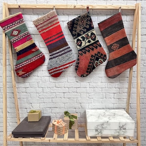 Handmade Christmas Stocking, Antique Rug Stocking, 8x18 inches Kilim Rug  Christmas Decor, Handcrafted Rug Stockings, Ethnic Holiday Socks,