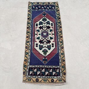 Turkish Rug, Vintage Rug, Small Rug, Oushak Rugs, Rugs For Bath, 1.6x3.9 ft Purple Rug, Antique Rugs, Small Woven Rug,