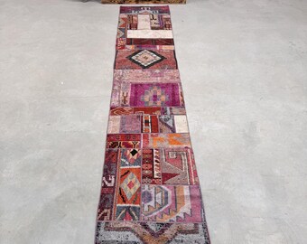 2.7x13.8 ft Vintage Turkish Rug, Runner Rug, Pink Herki Camouflage Rug