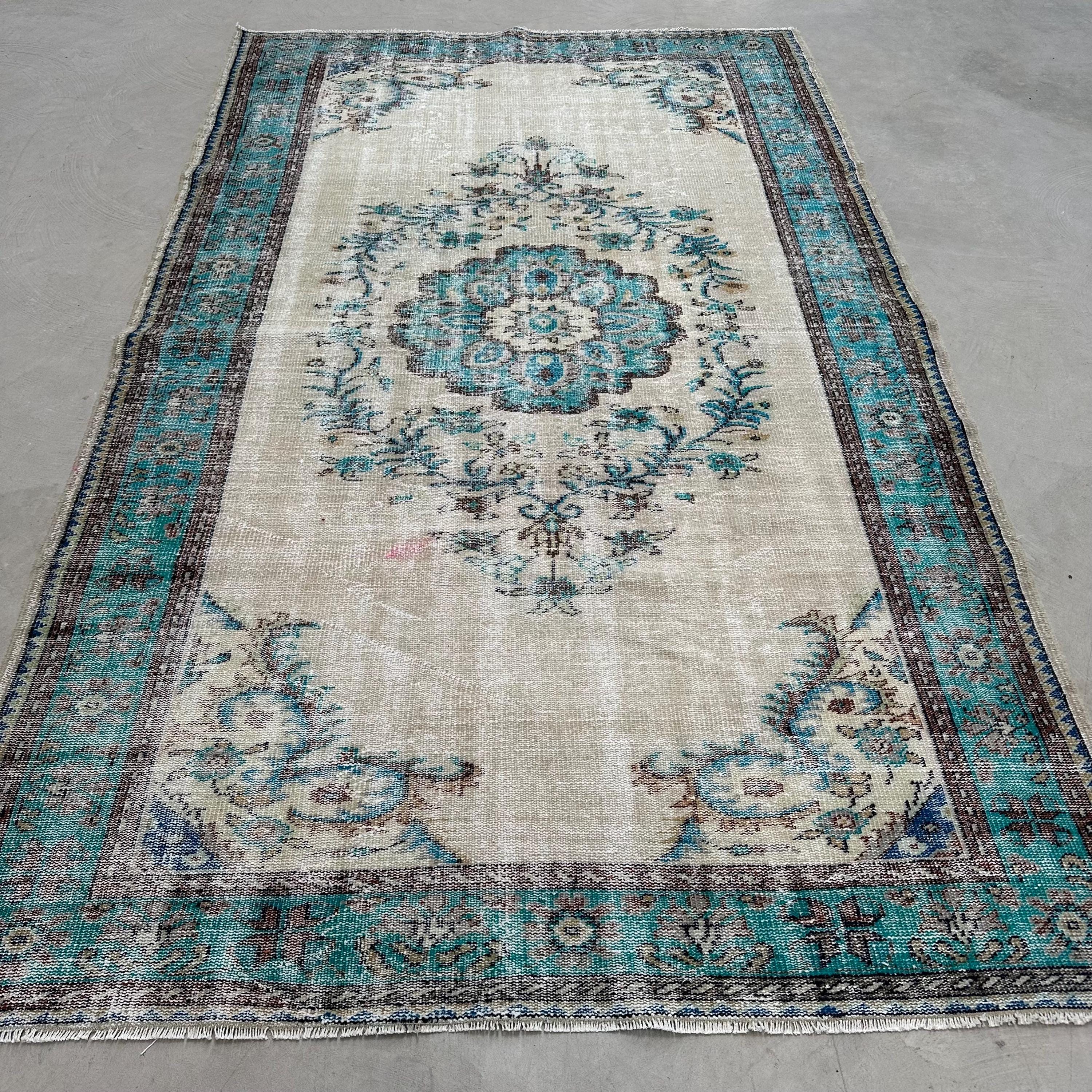 Vintage Rug, Turkish Rug, 6x10 Large Rug, Anatolian Rugs, Rugs For Dining Room, 6.1x10.2 ft Beige Rug, Luxury Vintage Wool Area Rug,