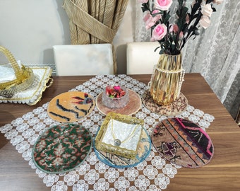10 inches Handmade Rug Placemats Set of 6,Kilim Placemats,Vintage Kilim Placemats,Table Decor,Dining Decor,Vintage Serveware,Kilim Tableware