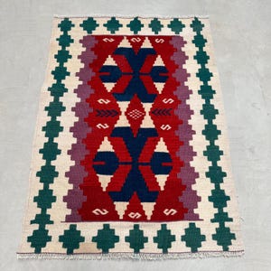Vintage Kilim, Small Kilim, Turkish Kilim, Anatolian Kilim, Rugs For Bathroom, 2.8x3.8 ft Red Kilim, Boho Kilim, Antique Geometric Kilim,