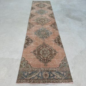 3x13 Runner Rug, Vintage Rug, Turkish Rug, Oushak Rug, Rugs For Stair, 2.9x13 ft Red Rug, Vintage Wool Rug With Tassels, Hallway Rug,