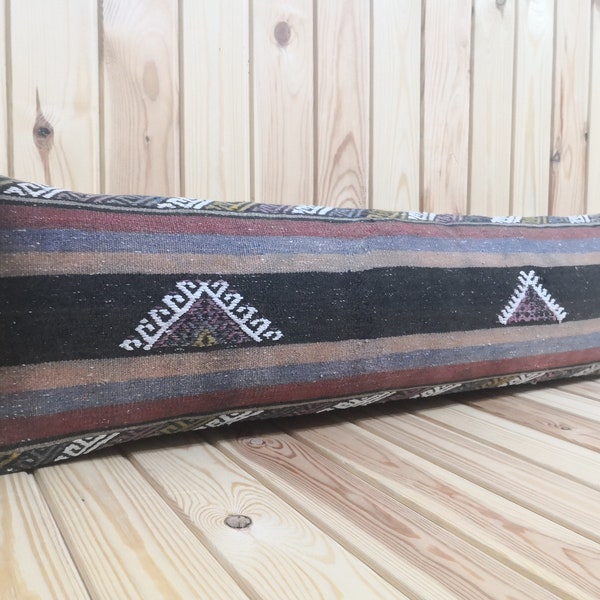 10x36 inches Striped Design Lumbar Pillow Turkish Kilim Lumbar Pillow Vintage Kilim Pillow cover Handmade Lumbar Pillow cushion rug pillow