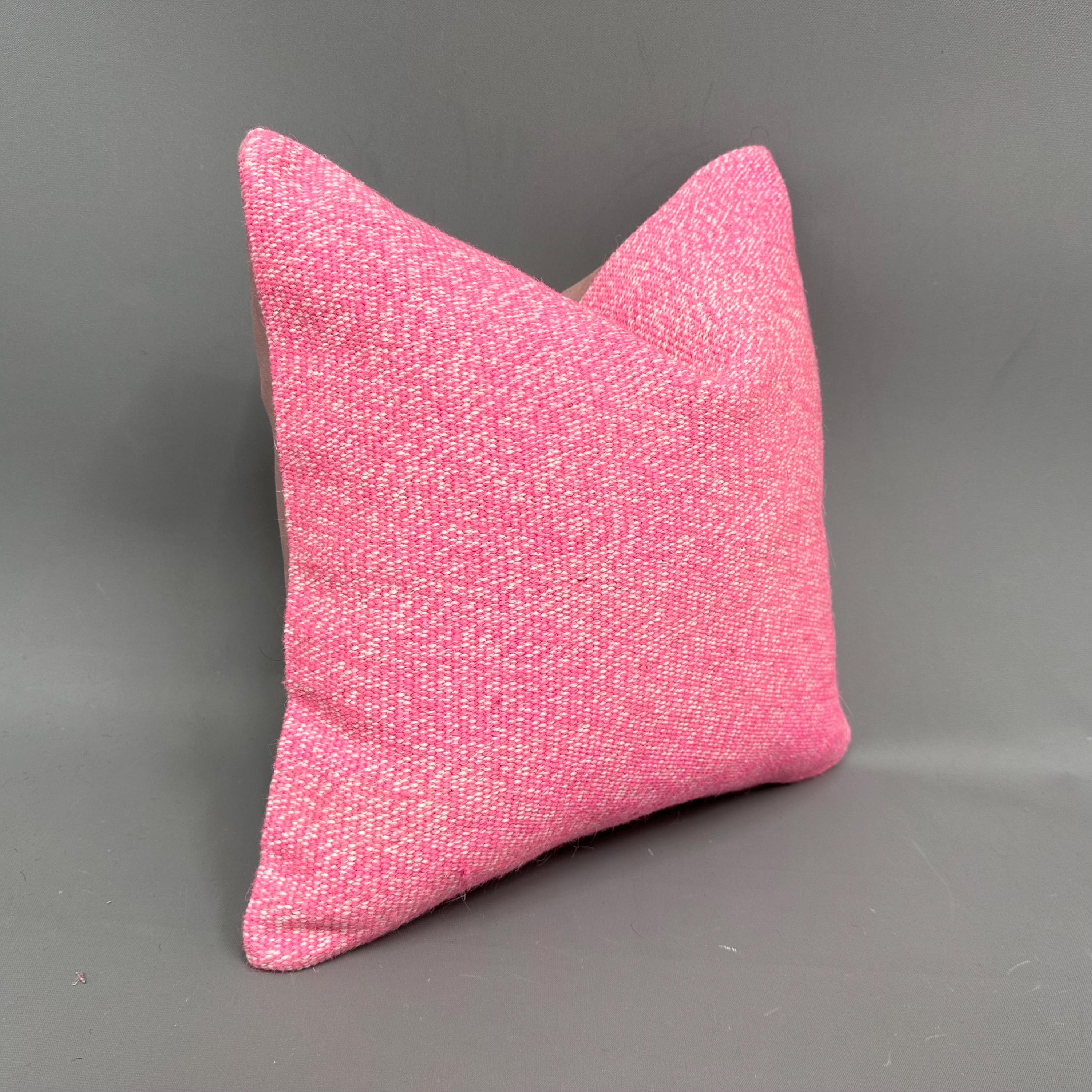 Handmade Kilim Cushion, Vintage Kilim Throw Pillow, 16x16 Ethnical Kilim Rug Pillow, Throw Kilim Pillow, Pink Cushion, Basic Design Pillow,