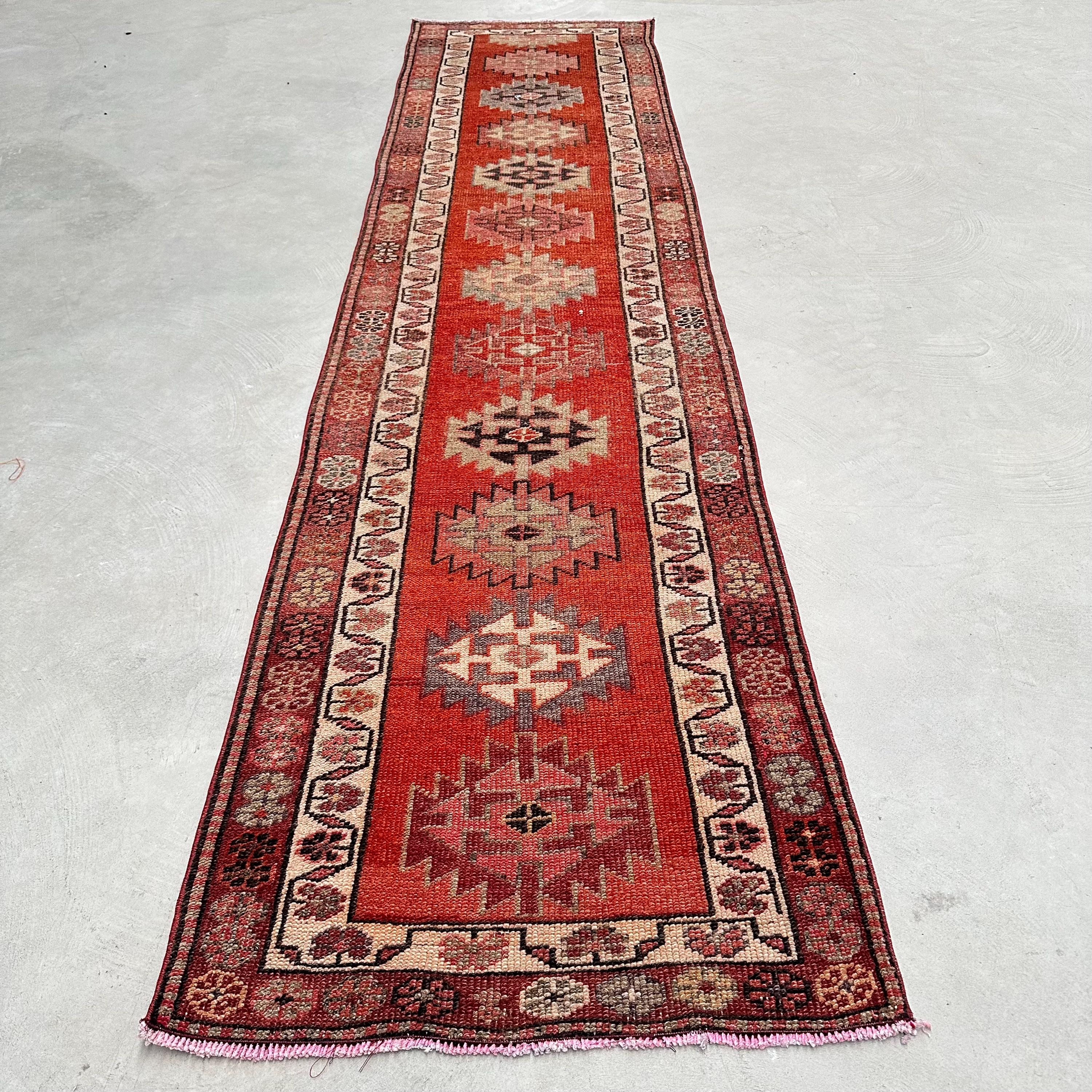 ヴィンテージラグ、トルコラグ、3x12ランナーラグ、アンティーク