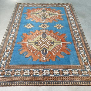 Large Rug, Vintage Rug, Turkish Rug, Anatolian Rug, Rugs For Bedroom, 6.8x9.5 ft Blue Rug, Authentic Vintage Turkish Rug, Decorative Rug,