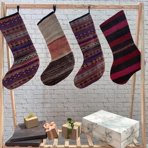 Rustic Christmas Stocking, Antique Rug Stocking, 8x19 inches Decorative Stocking, Ethnic Stocking, Gift Stocking, Handwoven Stocking,