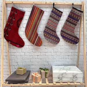 Modern Christmas Stocking, Luxury Christmas Stocking, Boho Christmas Stocking, 6x19 inches Handmade Stocking, Vintage Kilim Stocking,