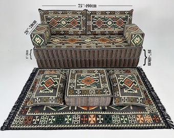 Gray Ottoman Floor Seating, Traditional Floor Sofa, Moroccan Style Decor, Middle Eastern Floor Seating, Oriental Floor Sofa Set,